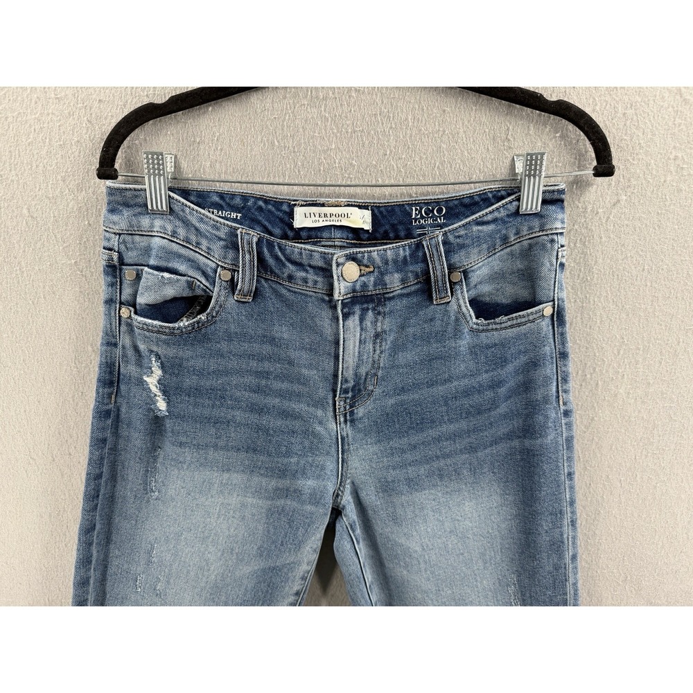 Liverpool Kennedy Straight Womens 4/27 Eco Blue Denim Cropped Frayed Hem Chic - Picture 3 of 14